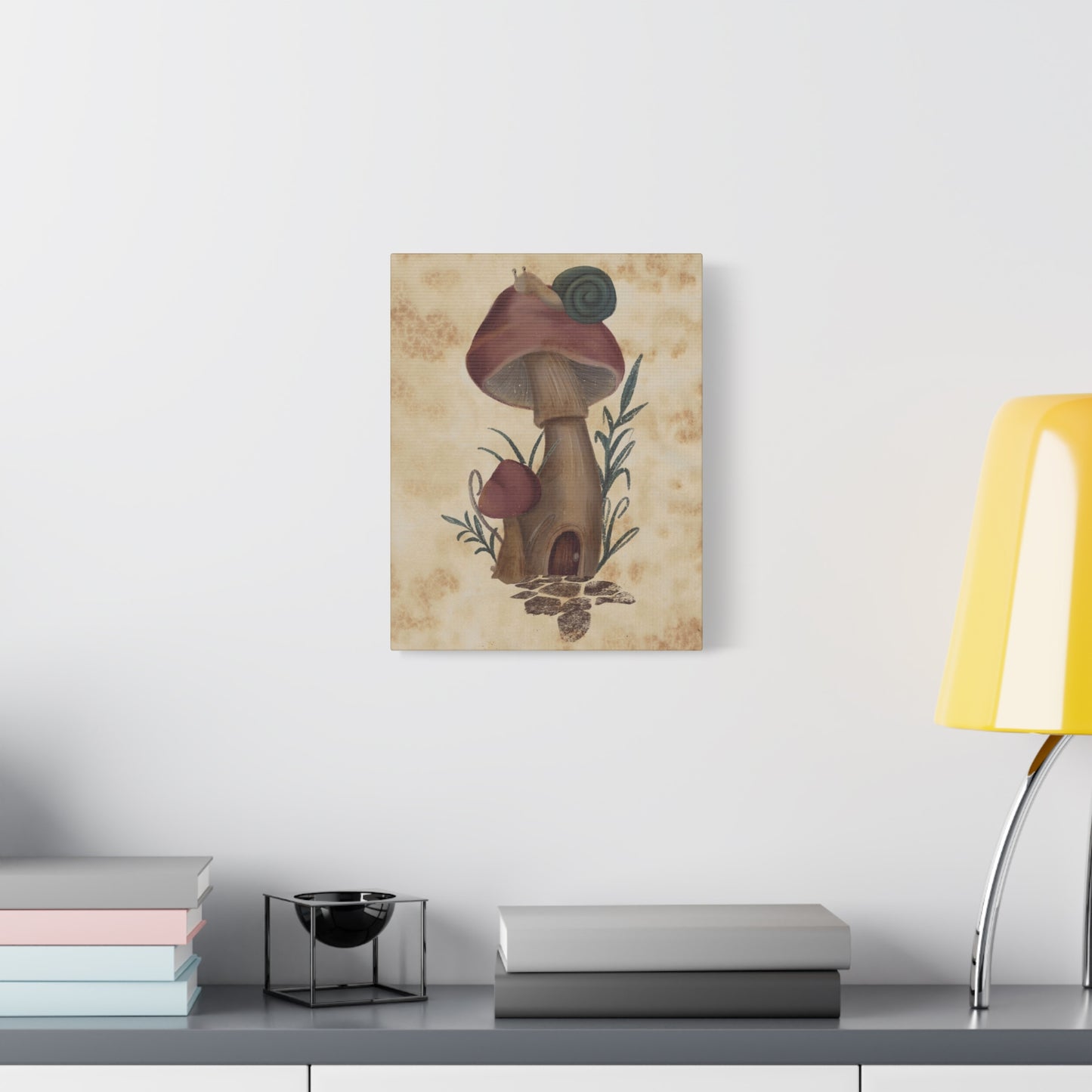 Canvas Print - Teal Snail on Mushroom House