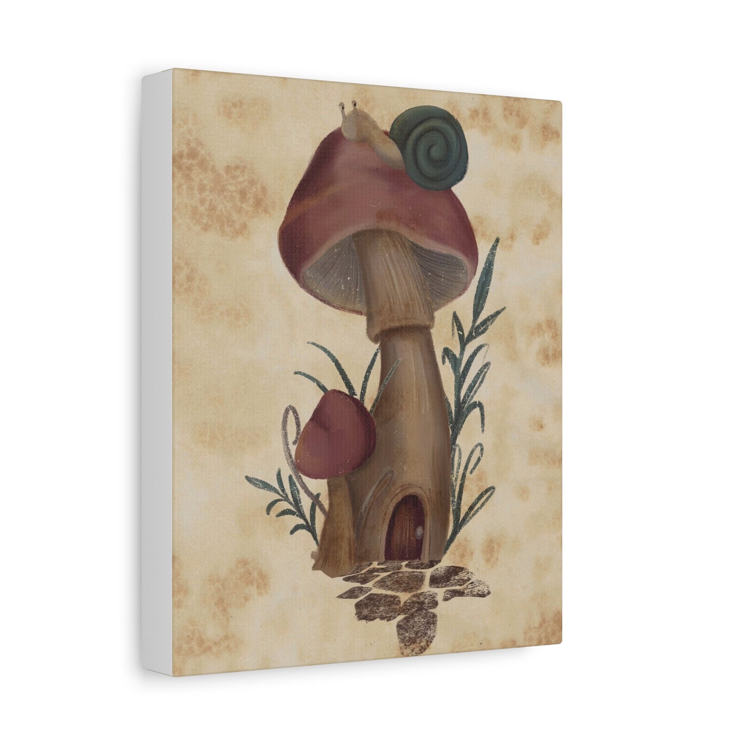 Canvas Print - Teal Snail on Mushroom House