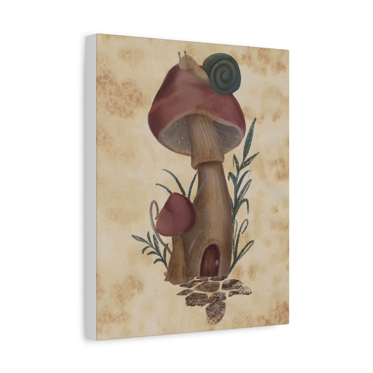 Canvas Print - Teal Snail on Mushroom House