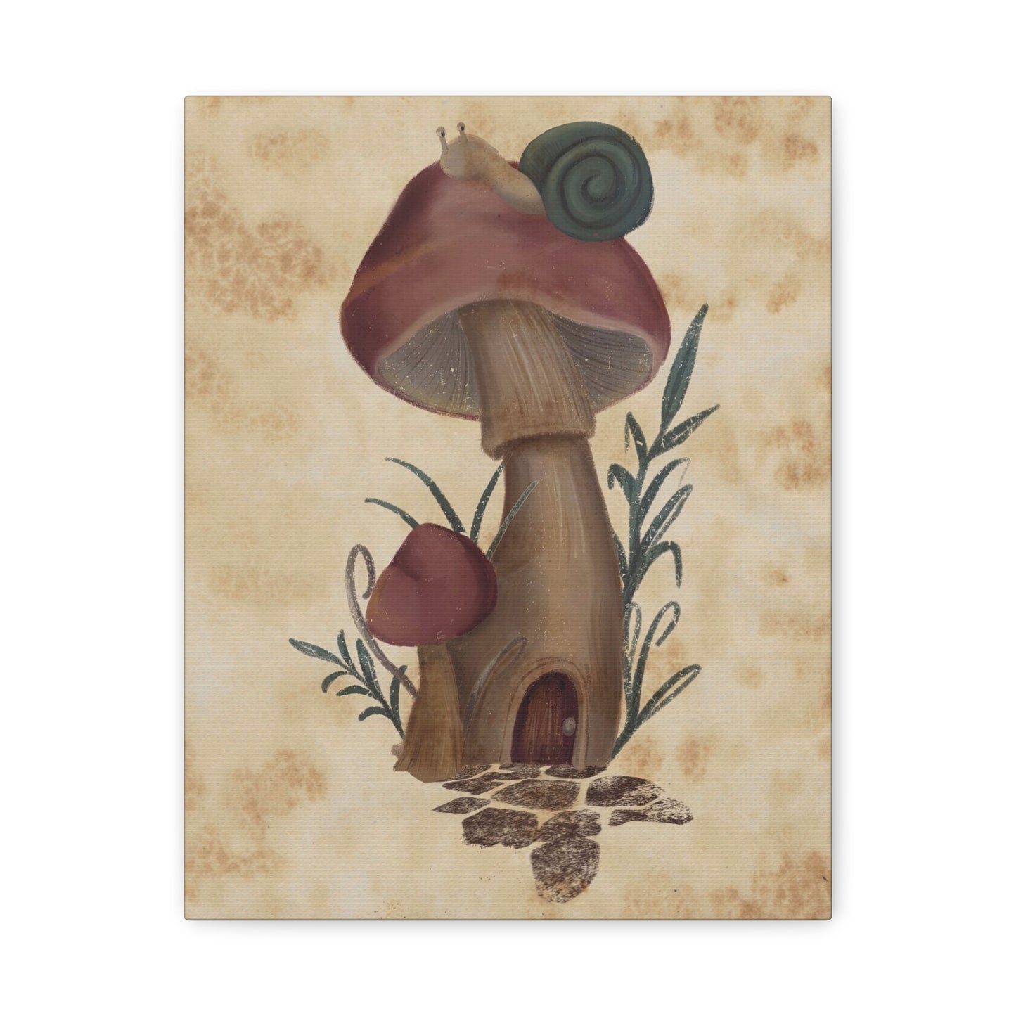 Canvas Print - Teal Snail on Mushroom House