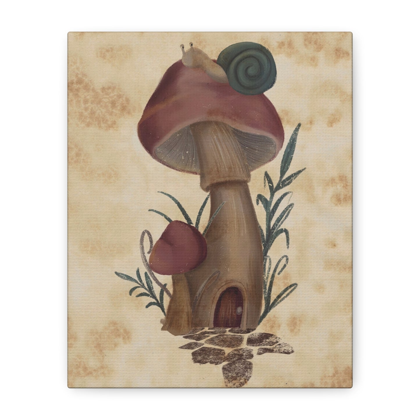 Canvas Print - Teal Snail on Mushroom House