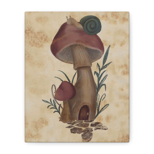 Canvas Print - Teal Snail on Mushroom House